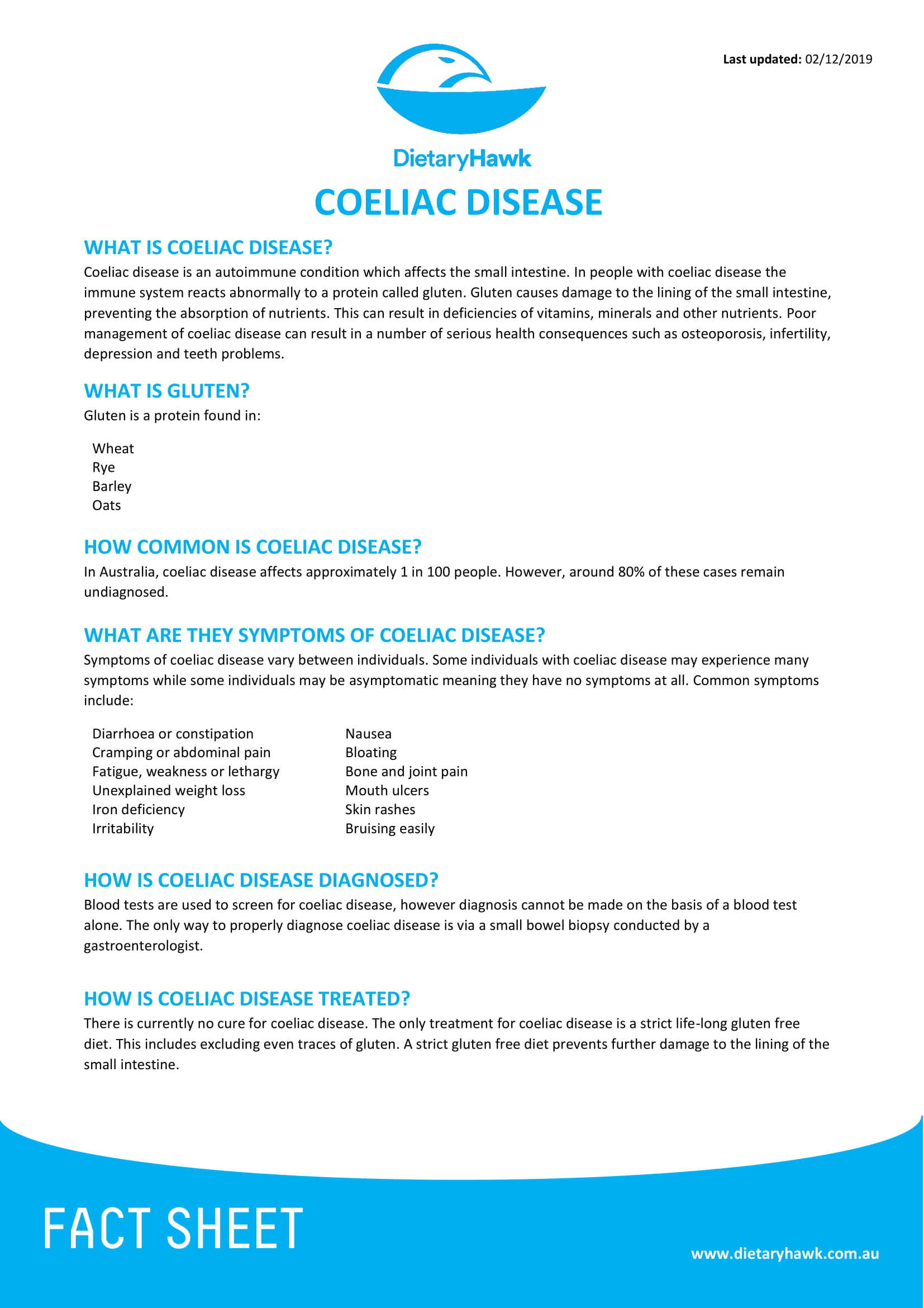 Coeliac Disease Fact Sheet Dietary Hawk